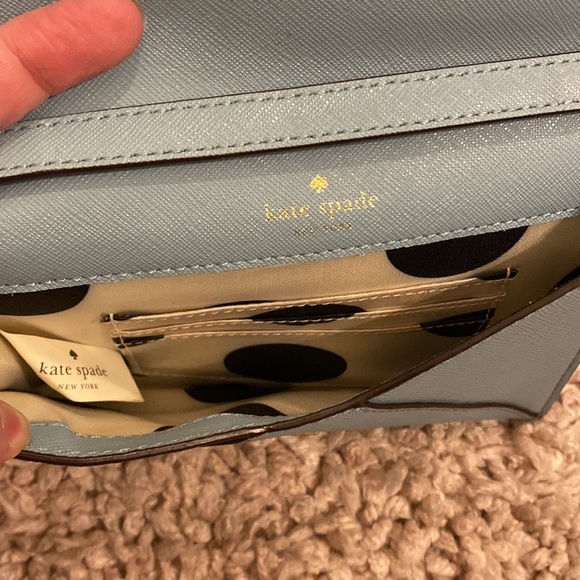 Kate Spade powder blue envelope wallet purse with matching blue/gold chain - Picture 6 of 8